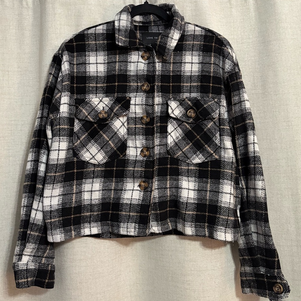 Love Tree Black and White Plaid Utility Jacket